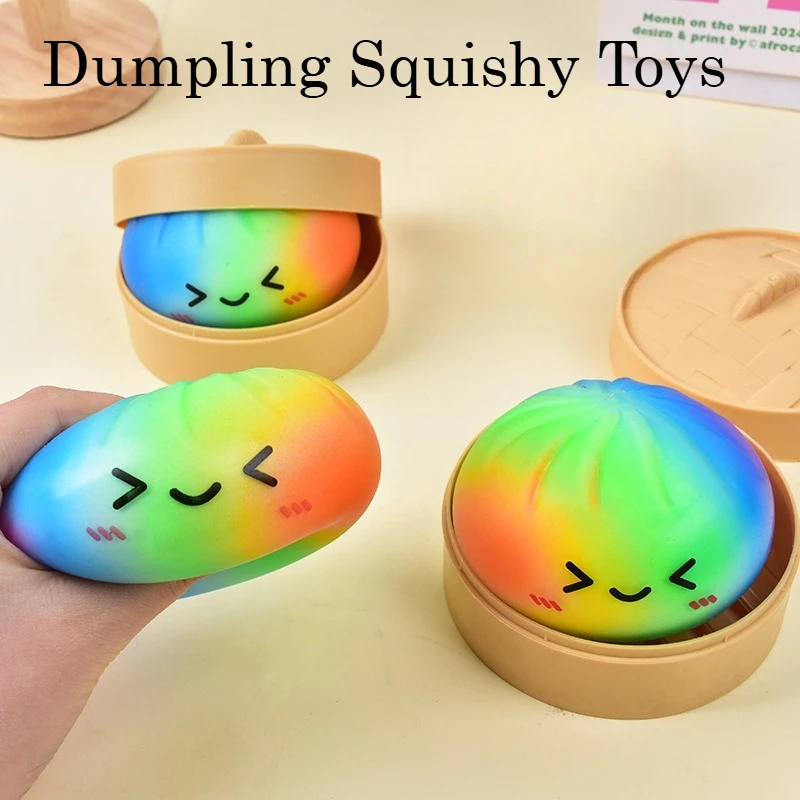 Kids Toys Dumplings - Мягкая игрушка-сквиш «Радужный пельмень» с бамбуком,